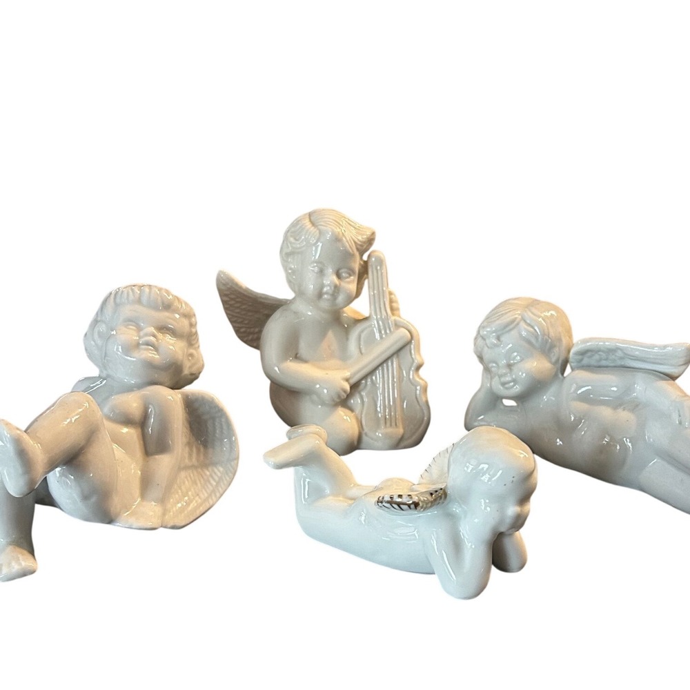 Lot of 4 White Porcelain Cherub Angel Figurines - Cottagecore‎
